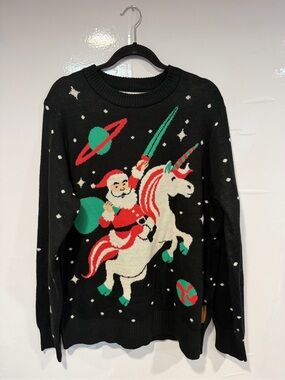 Tipsy Elves Black‎ Santa Unicorn Graphic Crewneck Sweater